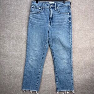 Madewell The Perfect Vintage Jean High Rise Straight Leg Blue Raw Hem Size 28